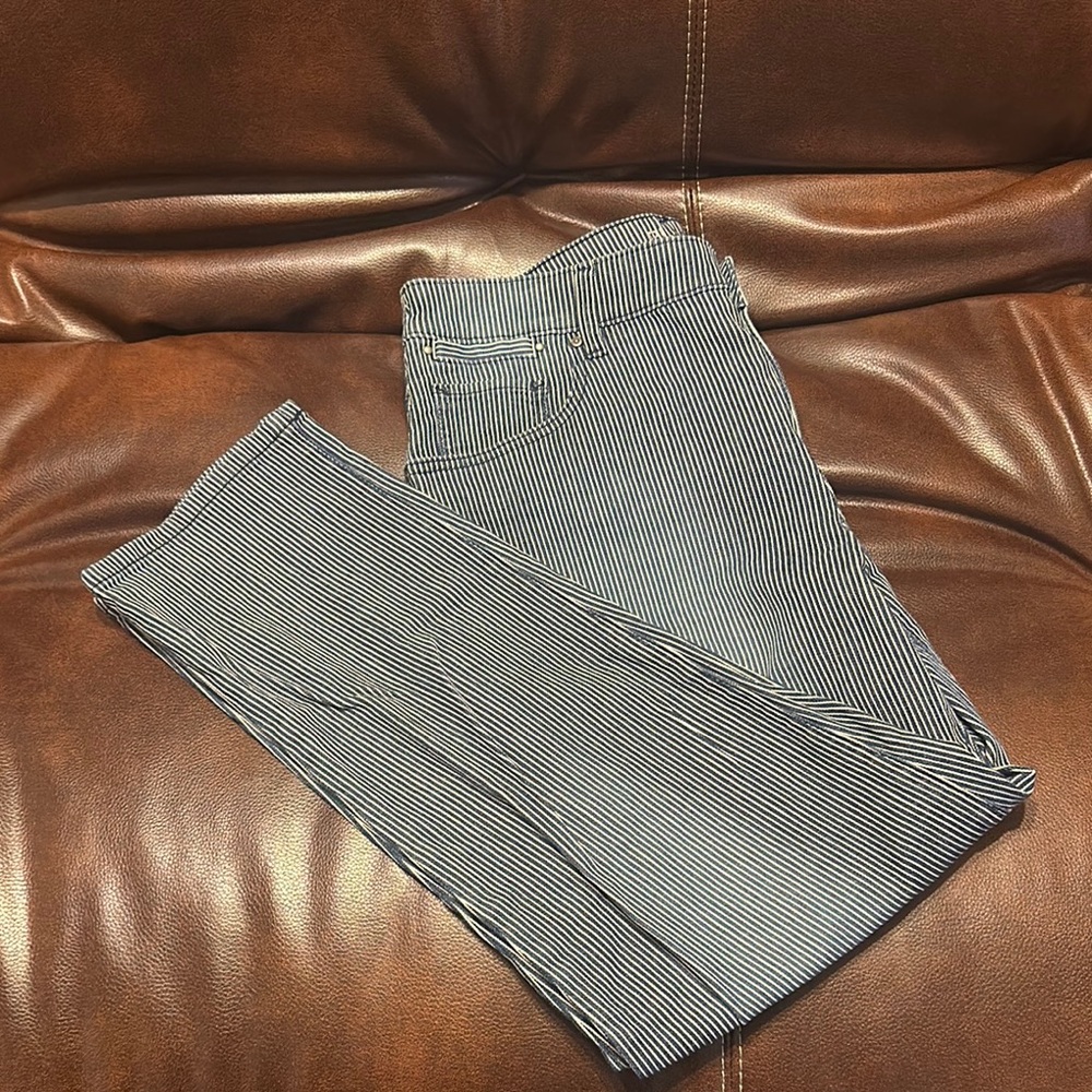 Women’s Chico’s Striped Blue and White Cotton Jeans